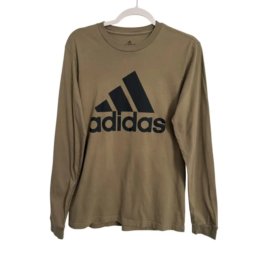 Adidas Men's S Badge of Sport Amplifier Tee Long Sleeve Olive Green Logo T Shirt